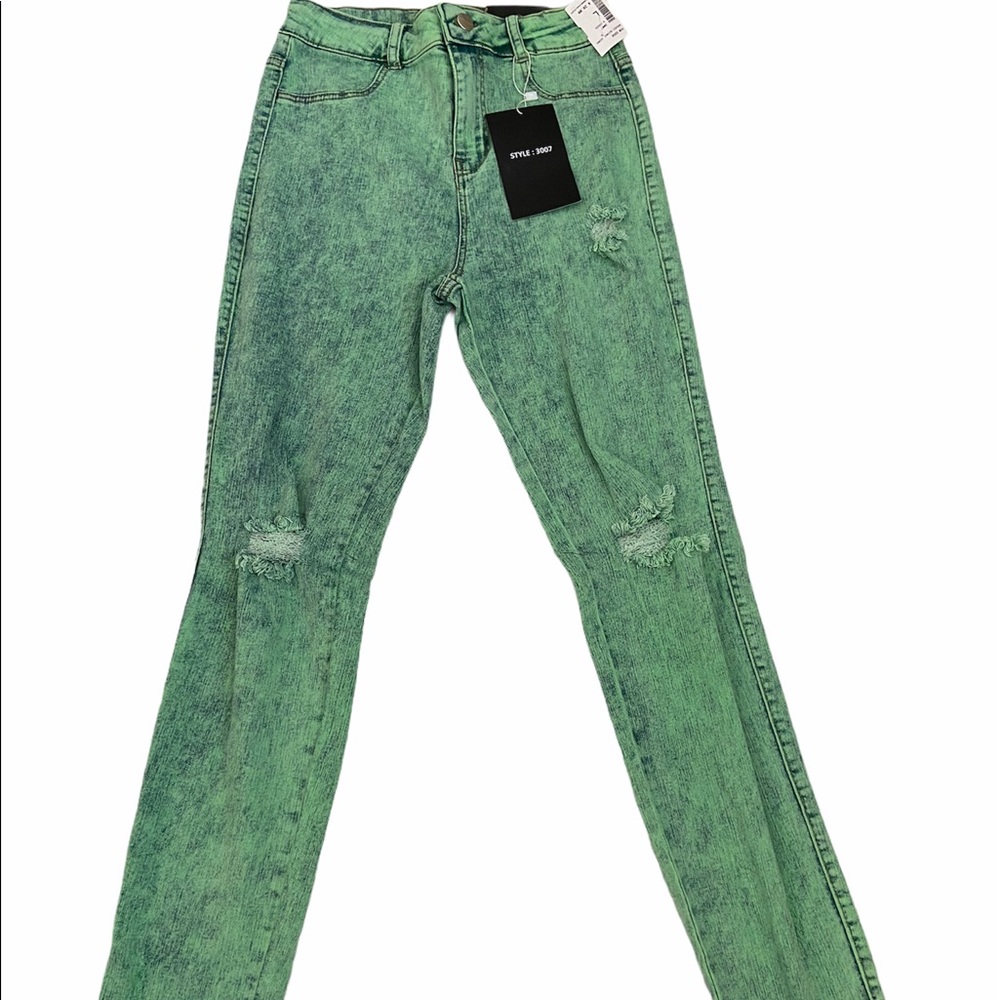 Washed green denim
